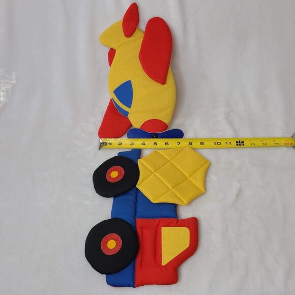 Vintage 1985 Wooltex Mimi Miller Plush Nursery Wall Art Airplane Dump Truck - Picture 10 of 10